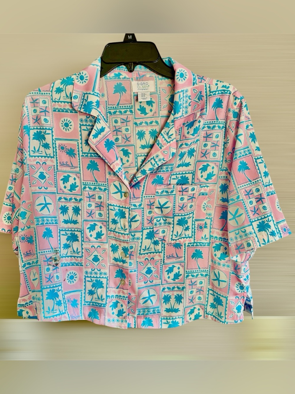 Sigrid Olsen Pink and Teal Tropical Patchwork Pajama Shorts Set Medium